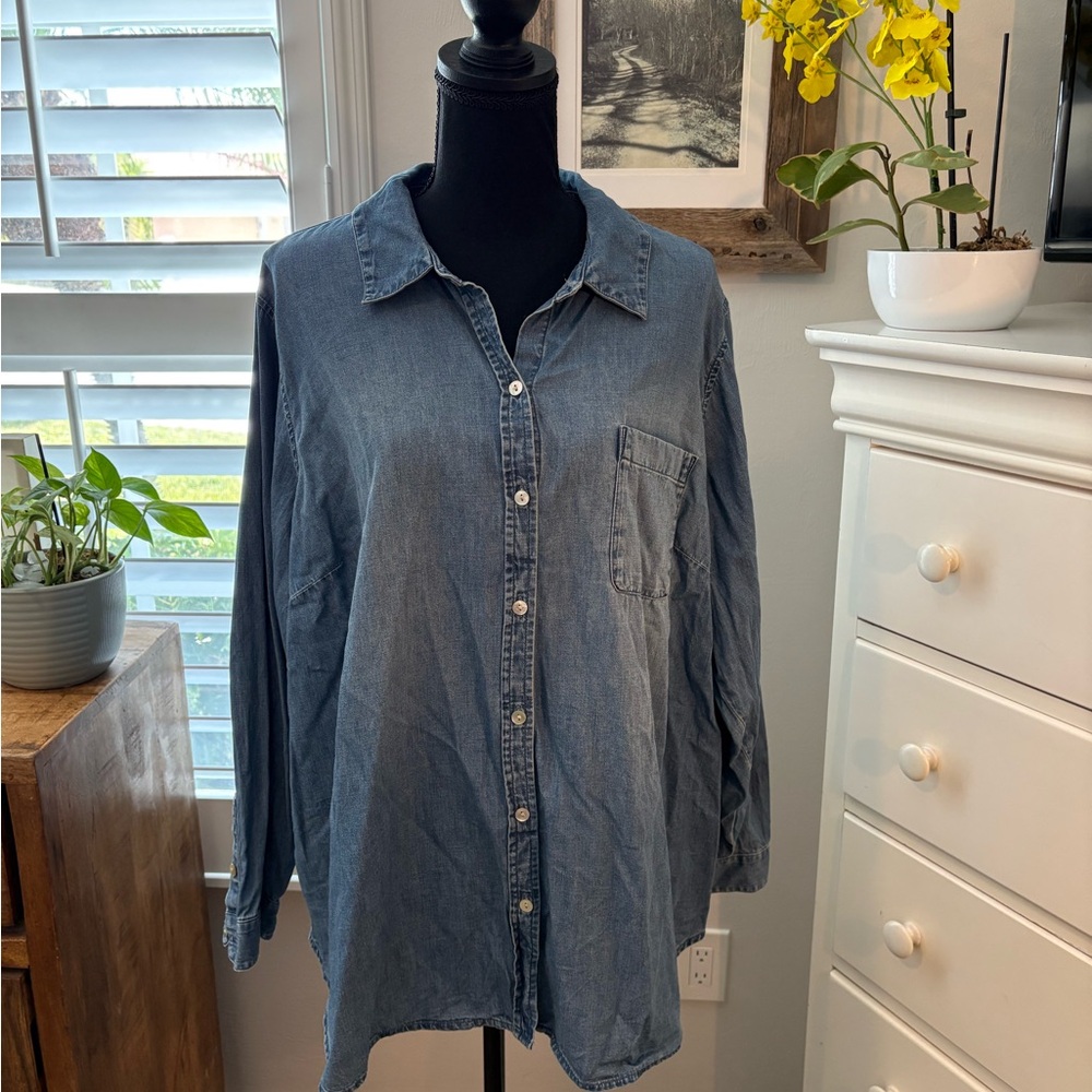 J. Jill Blue Denim Button-Up Shirt, 2X - Picture 1 of 13